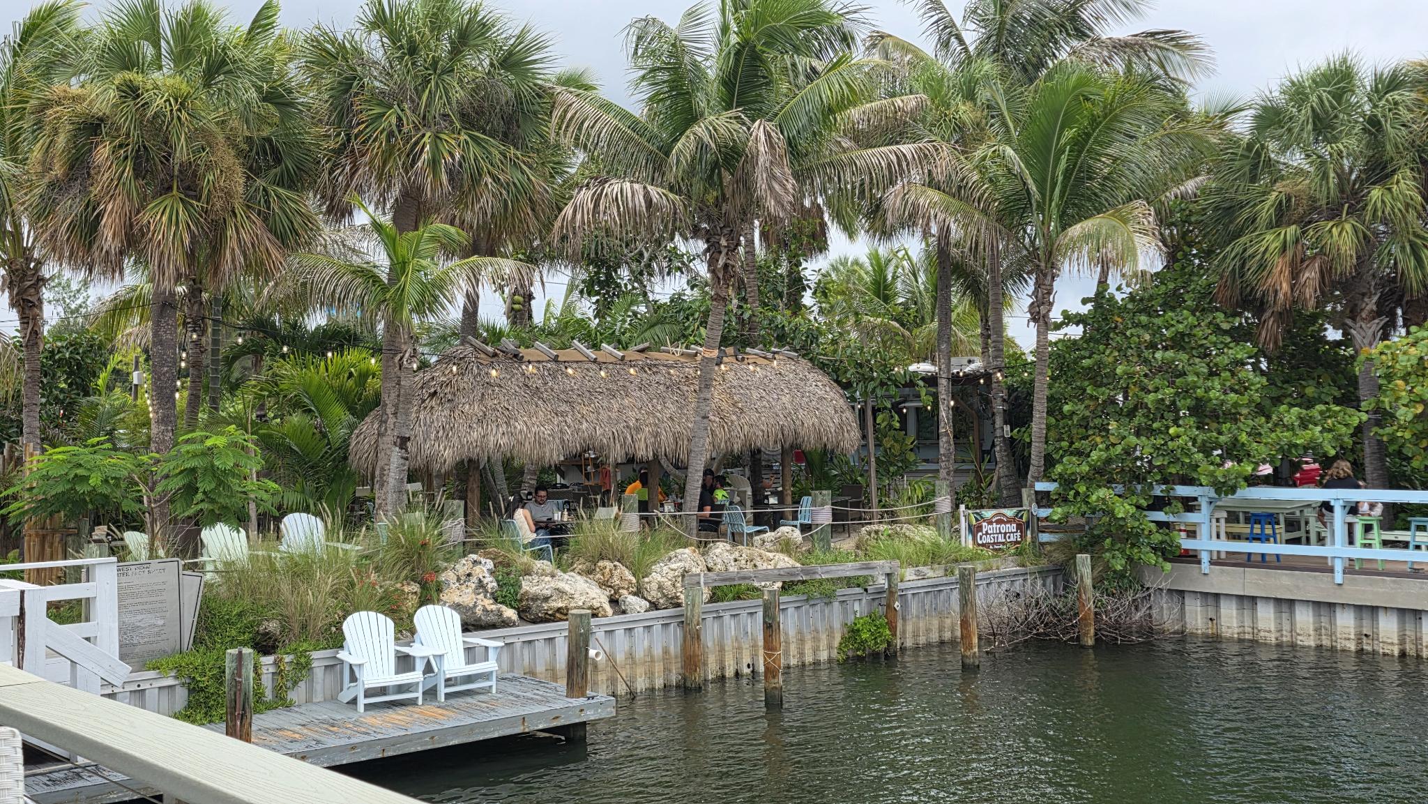 Dock seating at Patrona Coastal Café for boaters arriving on Tampa Bay